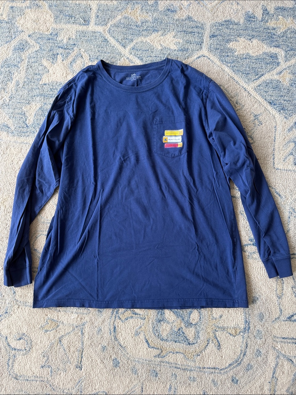 Southern Tide Men's Long Sleeve Pocket Tee - Blue with Badge Details